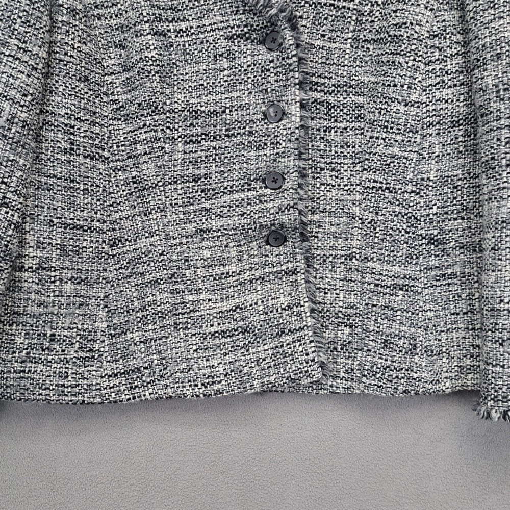 Talbots Woman Tweed Blazer Jacket Gray Fringe Collar Button Front 16W - Picture 5 of 9